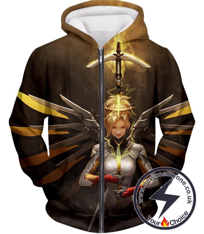 Overwatch Support Hero Valkyrie Mercy Zip Up Hoodie